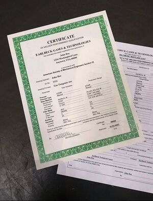 Welder Certification Paper